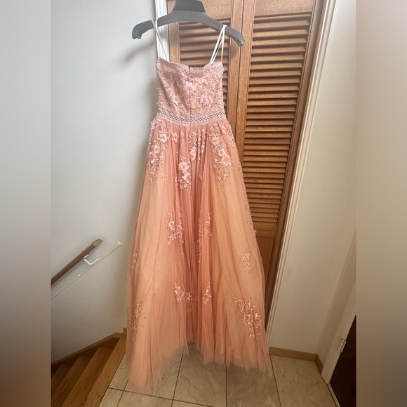 Basix Black Label Pink Strapless Floral Evening Gown Size 2 - Picture 3 of 14